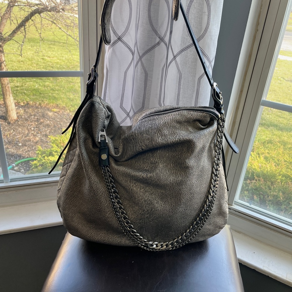 Jimmy Choo Biker Platinum  Metallic Leather Hobo